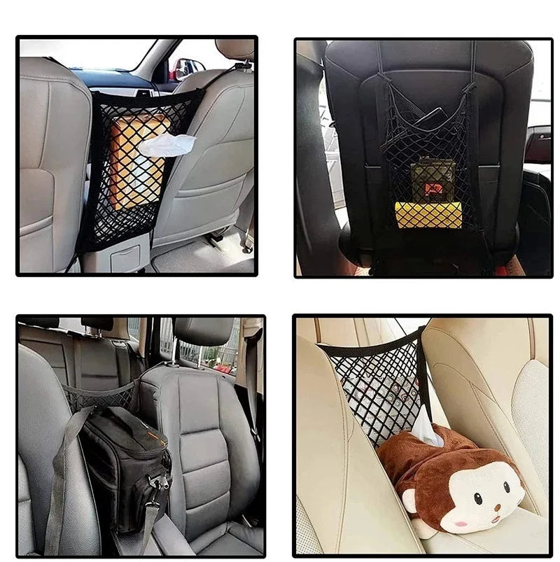 Car Seat Divider Storage Net – Pet & Child Safety Barrier with Elastic Mesh Organizer
