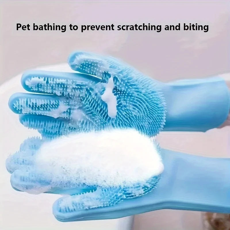 Pet Grooming & Bathing Glove – Silicone Deshedding Brush for Dogs & Cats