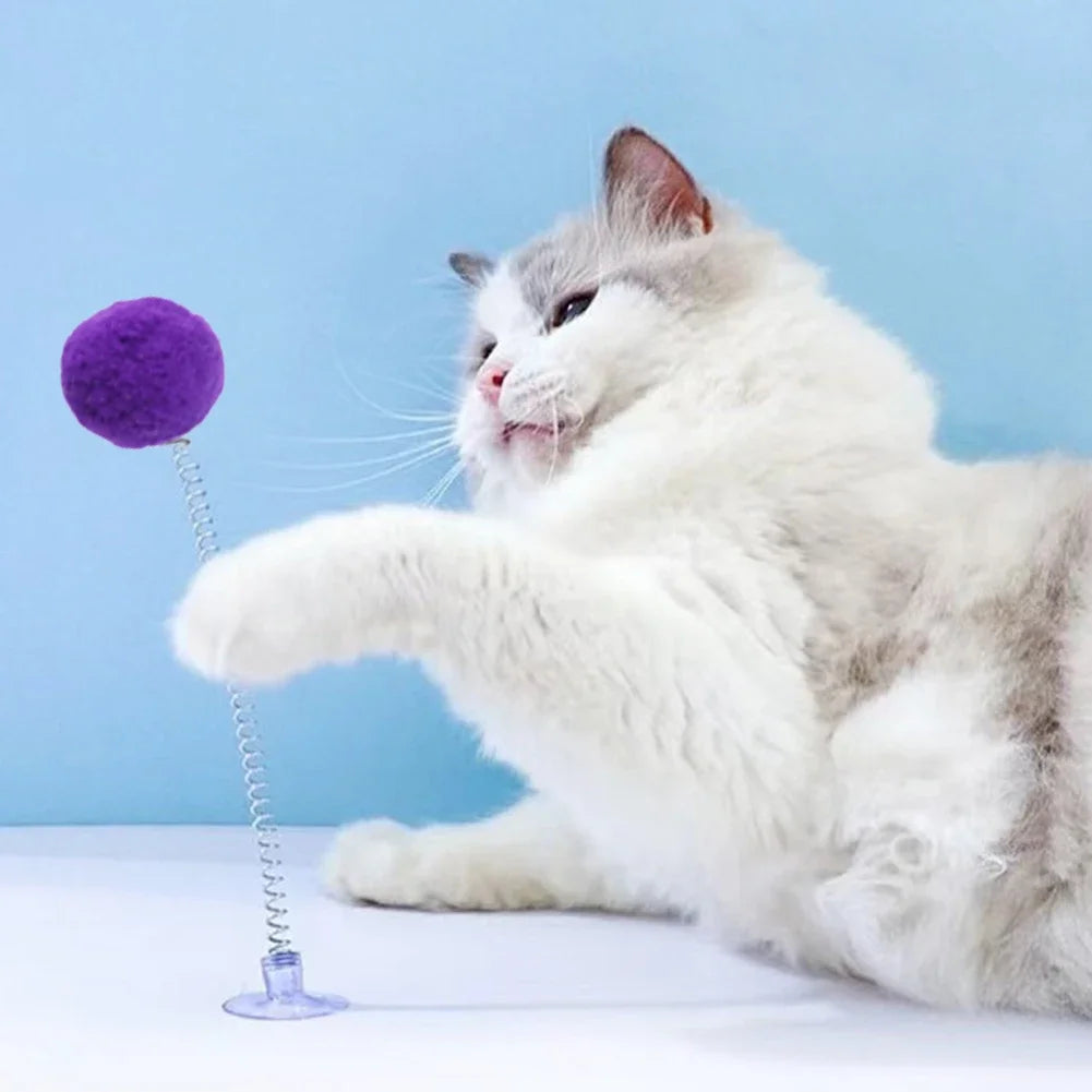 Spring Teaser Cat Toy with Suction Cup – Bouncy Fur Ball for Playful Cats