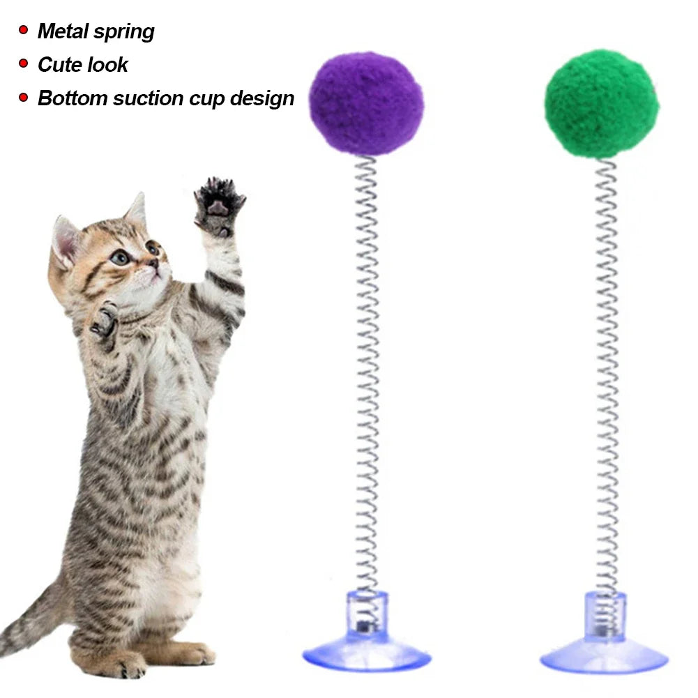 Spring Teaser Cat Toy with Suction Cup – Bouncy Fur Ball for Playful Cats