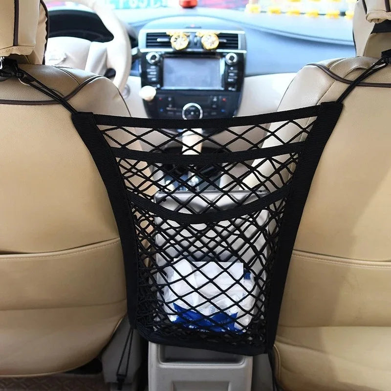Car Seat Divider Storage Net – Pet & Child Safety Barrier with Elastic Mesh Organizer