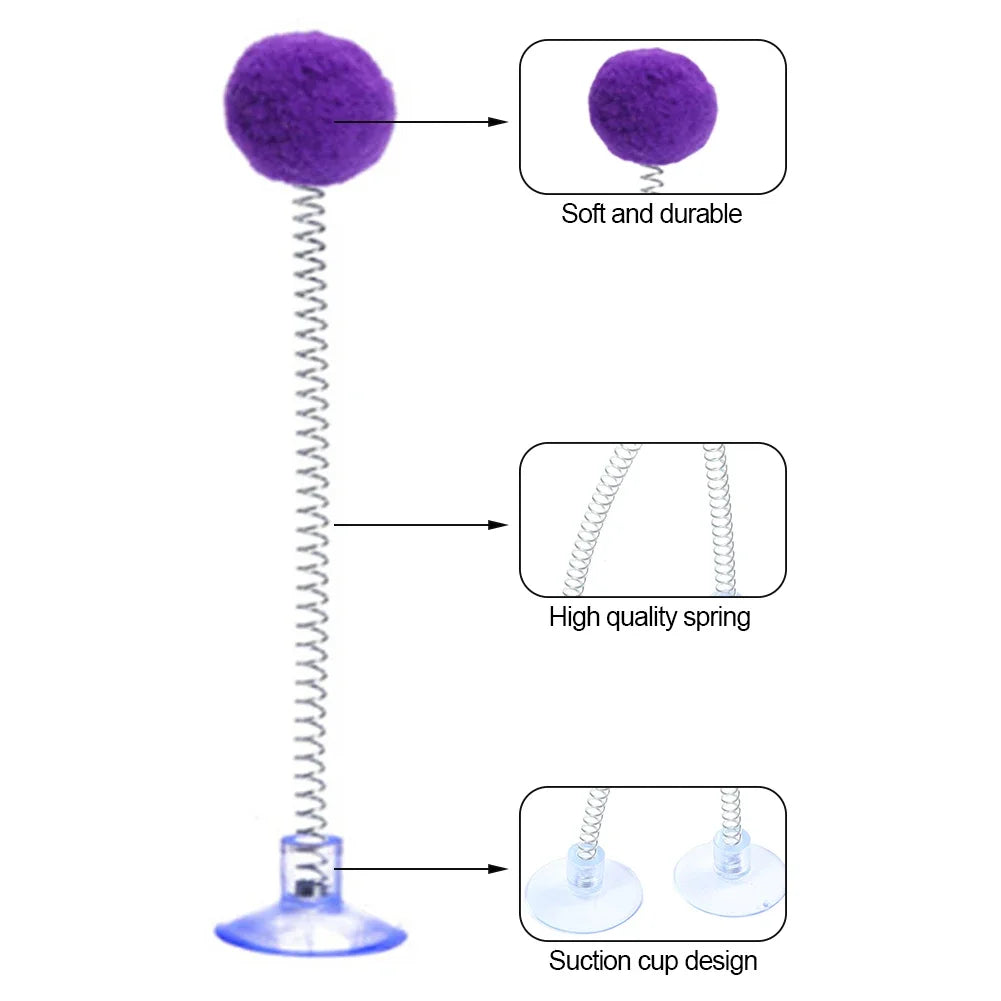 Spring Teaser Cat Toy with Suction Cup – Bouncy Fur Ball for Playful Cats