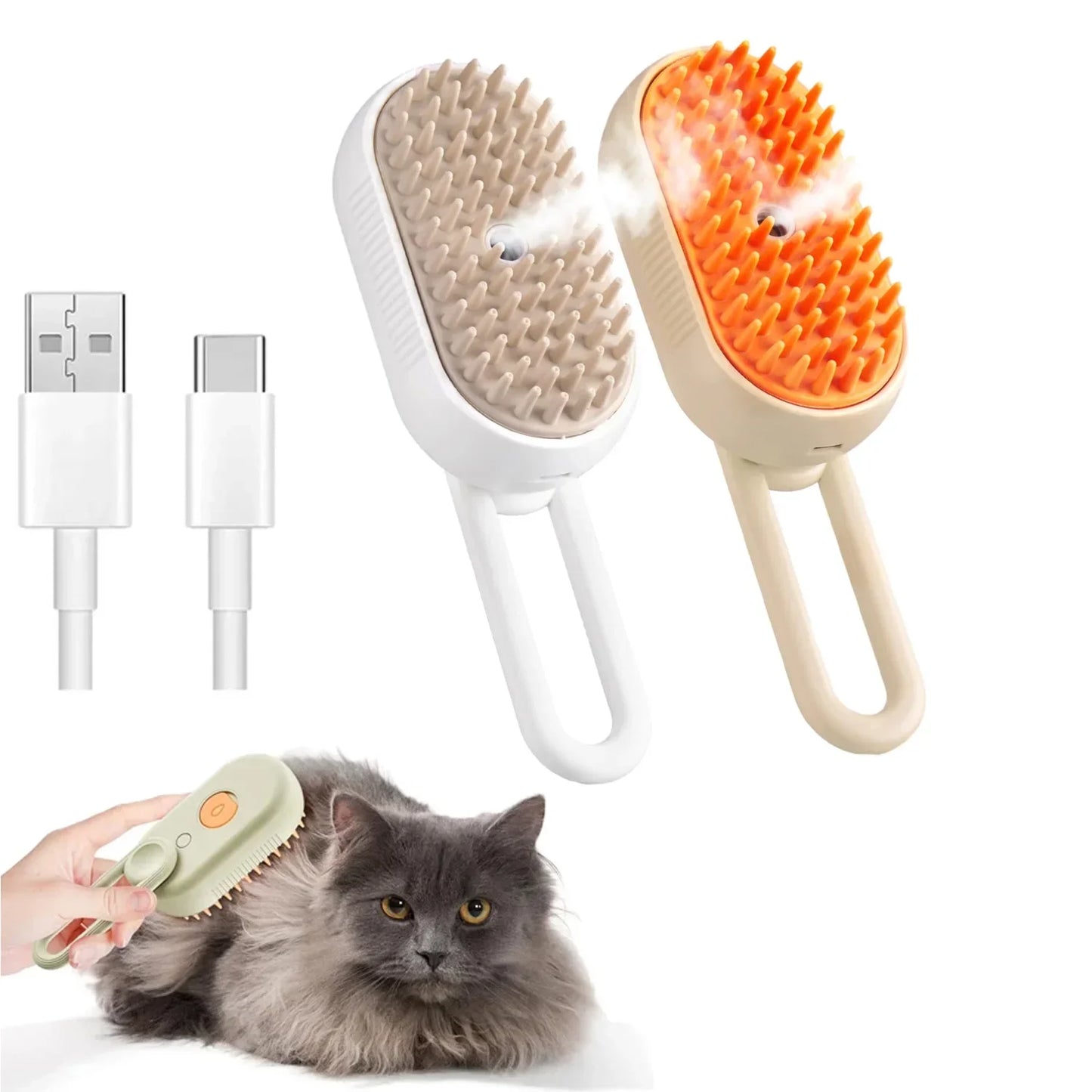 2pcs 3-in-1 Pet Steamy Brush – Massage, Deshedding & Loose Hair Removal Tool