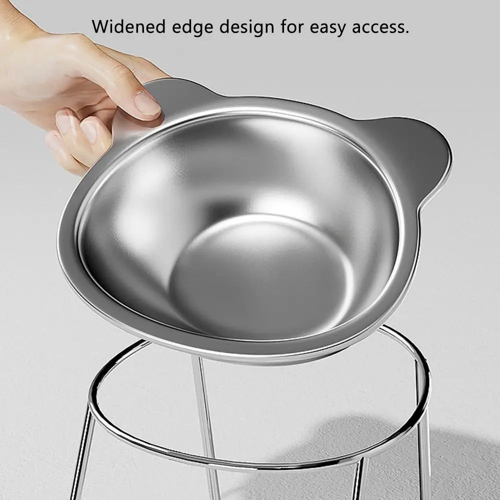 15° Tilted Stainless Steel Elevated Cat Bowl – Anti-Vomiting Raised Pet Feeding Bowl