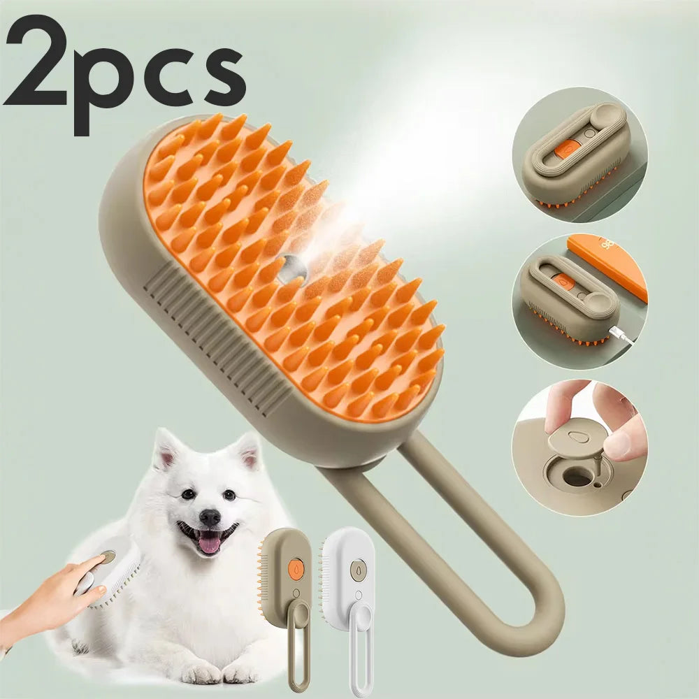 2pcs 3-in-1 Pet Steamy Brush – Massage, Deshedding & Loose Hair Removal Tool