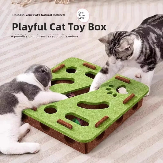 Interactive Cat Puzzle Toy – Felt Activity Box with Hidden Balls for Indoor Cats