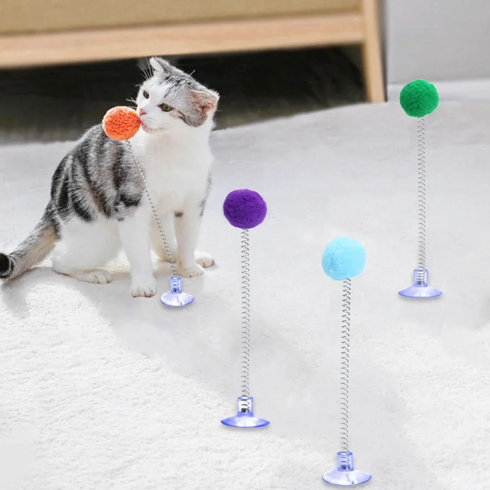 Spring Teaser Cat Toy with Suction Cup – Bouncy Fur Ball for Playful Cats