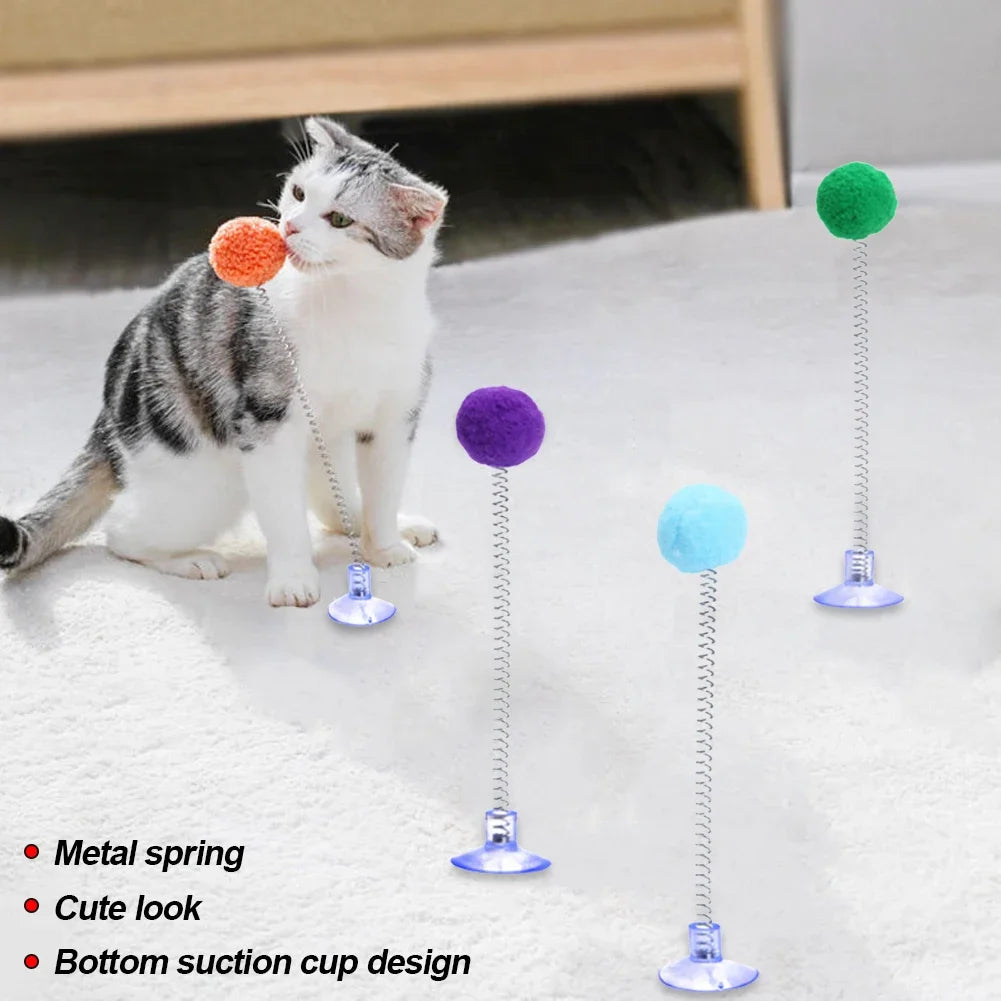 Spring Teaser Cat Toy with Suction Cup – Bouncy Fur Ball for Playful Cats