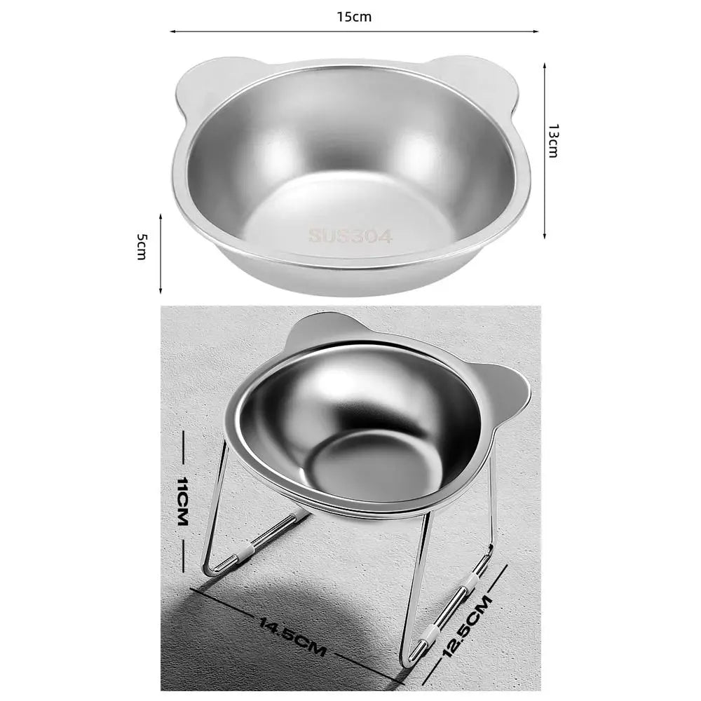 15° Tilted Stainless Steel Elevated Cat Bowl – Anti-Vomiting Raised Pet Feeding Bowl