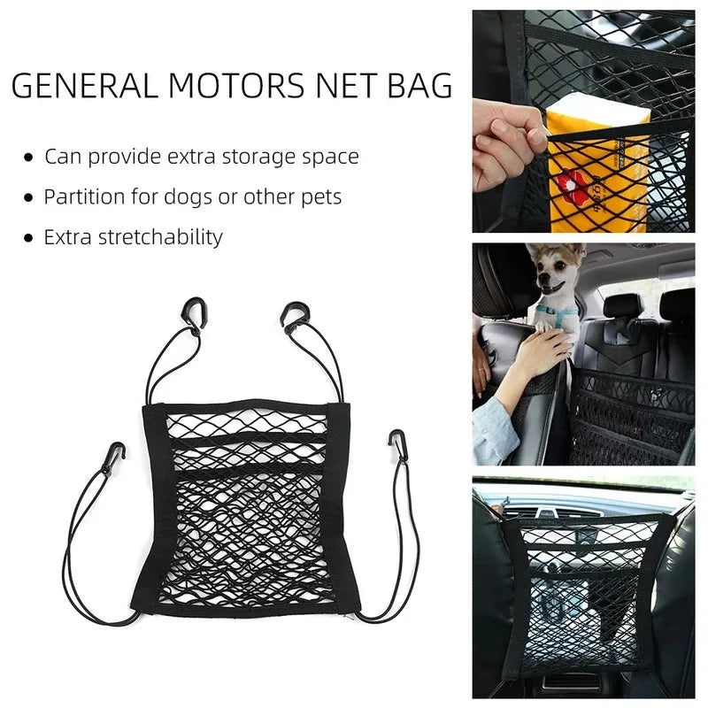 Car Seat Divider Storage Net – Pet & Child Safety Barrier with Elastic Mesh Organizer