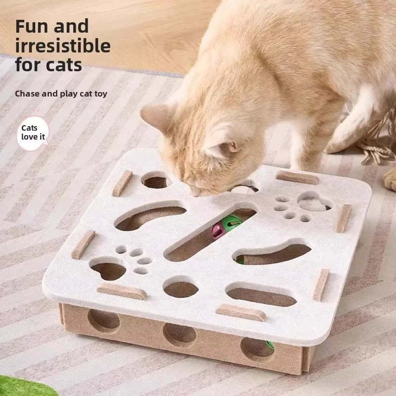 Interactive Cat Puzzle Toy – Felt Activity Box with Hidden Balls for Indoor Cats